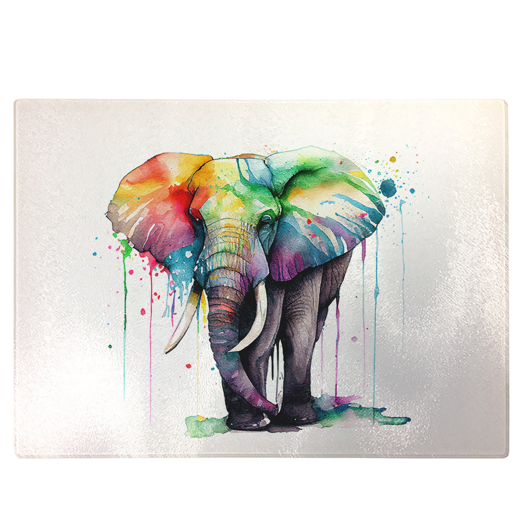 Glass Chopping Board | Colourful Elephant Worktop Saver For Kitchen | Tempered Glass Cutting Board, Thoughtful Keepsake Co