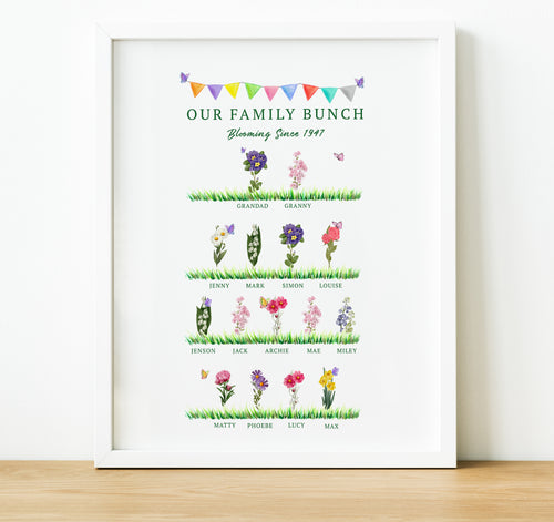 Personalised Family Print | Family Birth Month Flower Bouquet print with text | thoughtful keepsake co