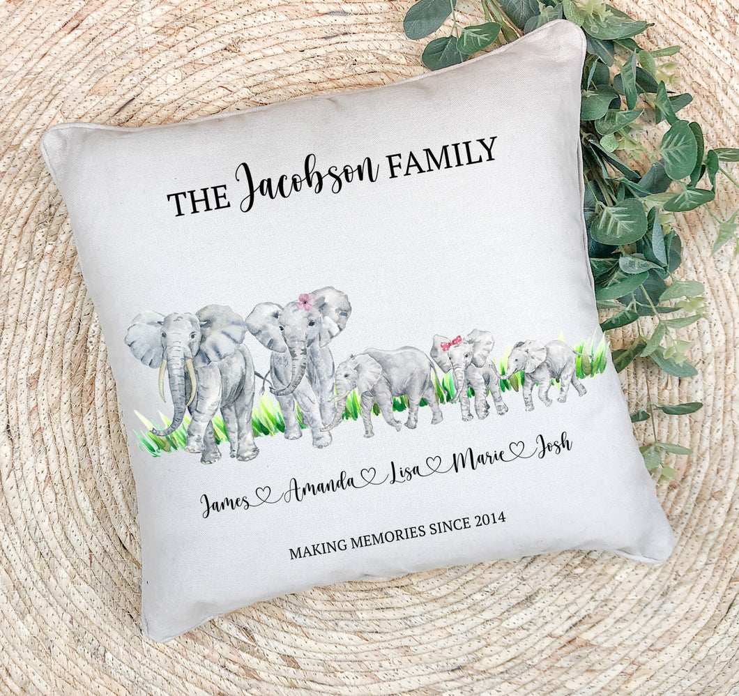 Personalised Family Cushion | Elephant Family Pillow