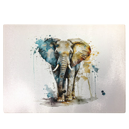 Glass Chopping Board | Colourful Elephant Worktop Saver For Kitchen | Tempered Glass Cutting Board, Thoughtful Keepsake Co