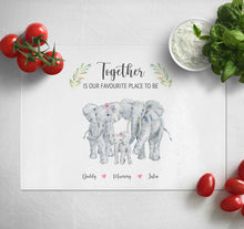 Load image into Gallery viewer, Personalised Chopping Board | Colourful Elephant Family Glass Cutting Board Gift
