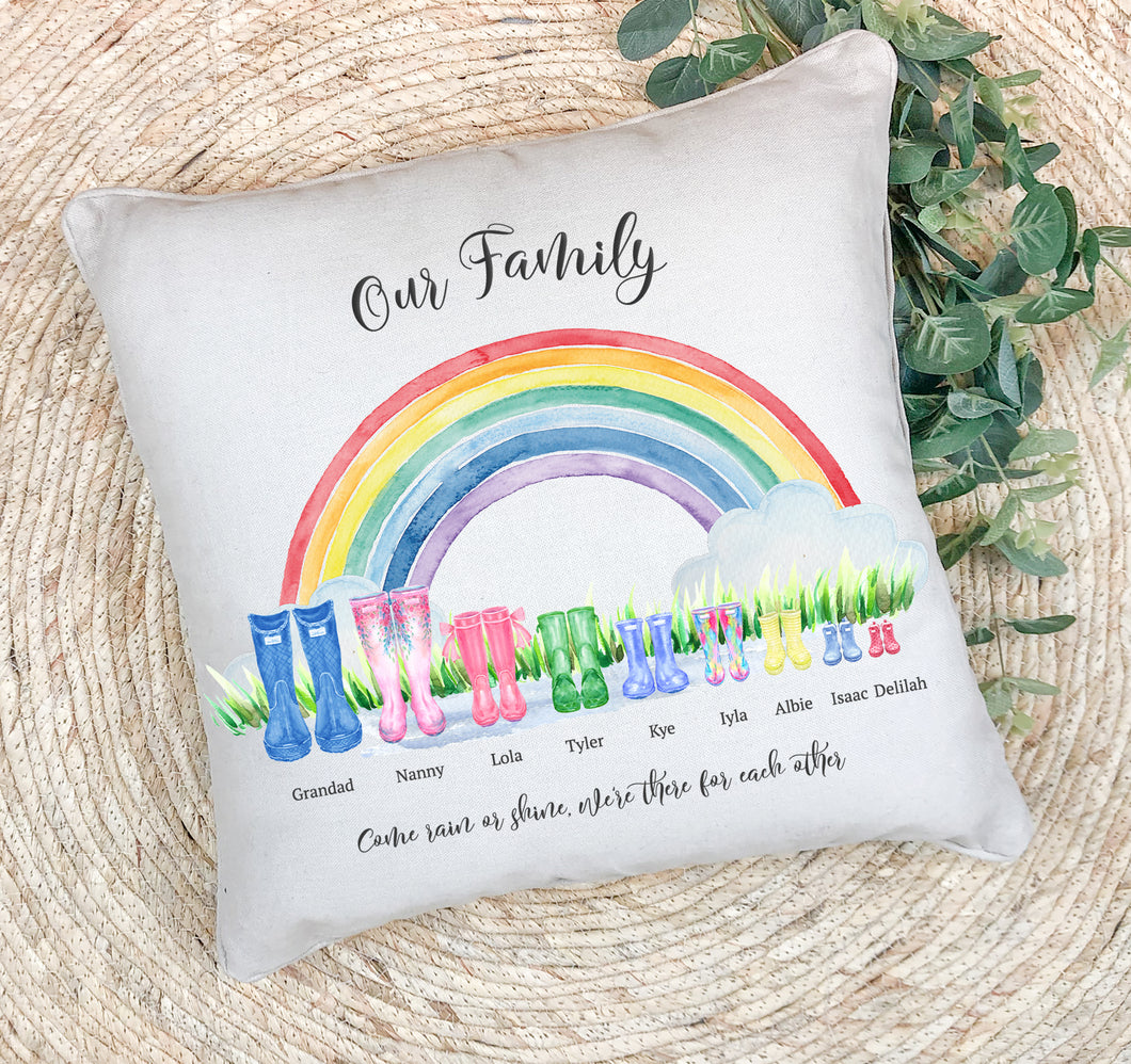 Personalised Family Cushion | Welly Boot Family Pillow
