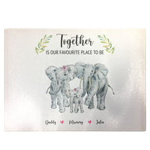 Load image into Gallery viewer, Personalised Chopping Board | Colourful Elephant Family Glass Cutting Board Gift
