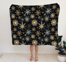 Load image into Gallery viewer, Christmas Fleece Throw | Luxuriously Soft and Cosy Blanket Winter Blue &amp; Gold
