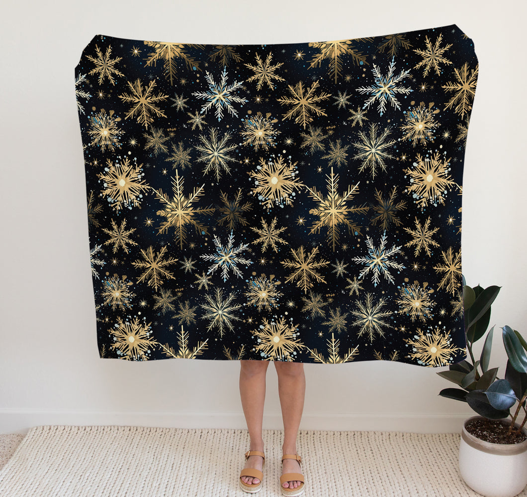 Christmas Fleece Throw | Luxuriously Soft and Cosy Blanket Winter Blue & Gold