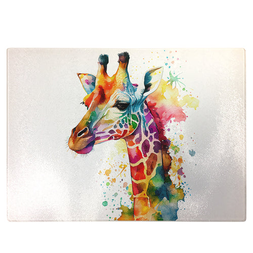 Glass Chopping Board | Colourful Giraffe Worktop Saver For Kitchen | Tempered Glass Cutting Board, Thoughtful Keepsake Co
