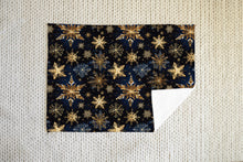 Load image into Gallery viewer, Christmas Fleece Throw | Luxuriously Soft and Cosy Blanket Winter Blue &amp; Gold
