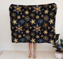 Load image into Gallery viewer, Christmas Fleece Throw | Luxuriously Soft and Cosy Blanket Winter Blue &amp; Gold
