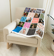Load image into Gallery viewer, Personalised Photo Blanket patchwork quilt | personalized gifts for grandma. Crafted from premium Fleece material, these blankets are luxuriously soft and cozy, with photos and personalised text.
