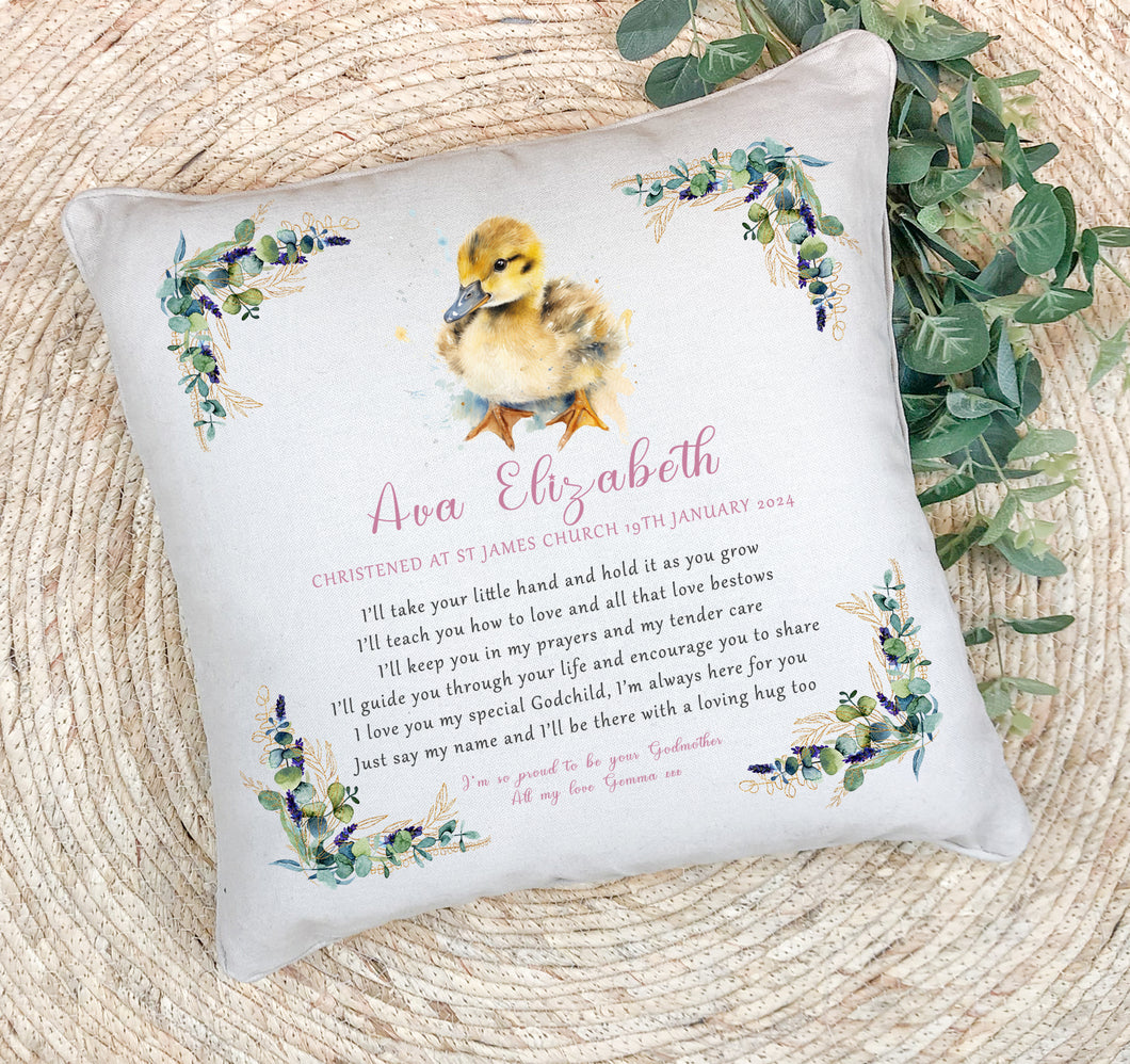 Personalised Baby Pillow | Godchild Gifts from Godparents | Pillow with poem for Godchild from their Godparents