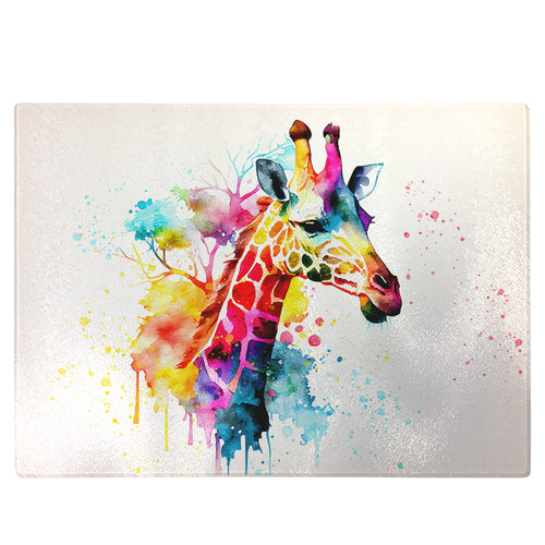 Glass Chopping Board | Colourful Giraffe Worktop Saver For Kitchen | Tempered Glass Cutting Board, Thoughtful Keepsake Co