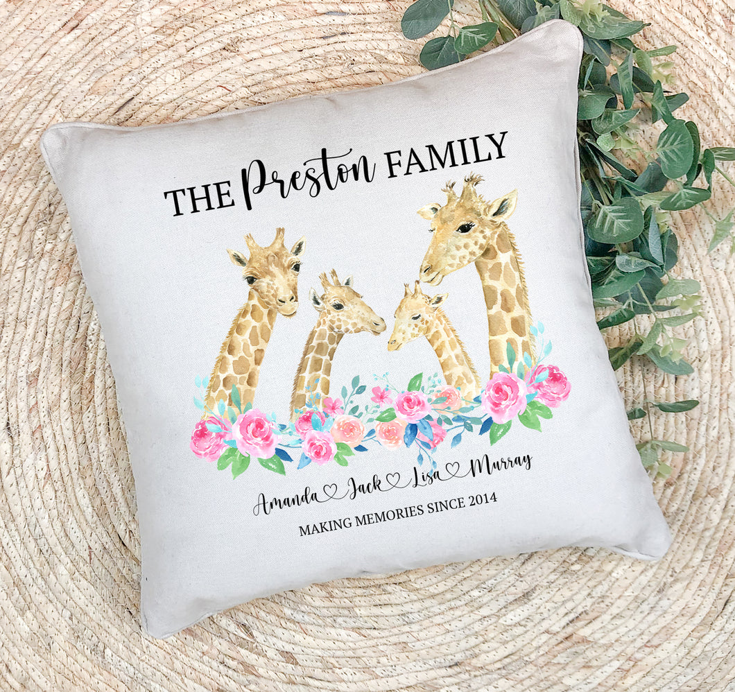 Personalised Family Cushion | Giraffe Family Pillow
