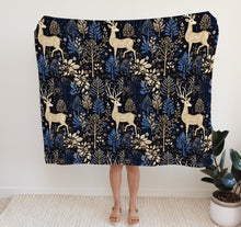 Load image into Gallery viewer, Christmas Fleece Throw | Luxuriously Soft and Cosy Blanket Winter Blue &amp; Gold
