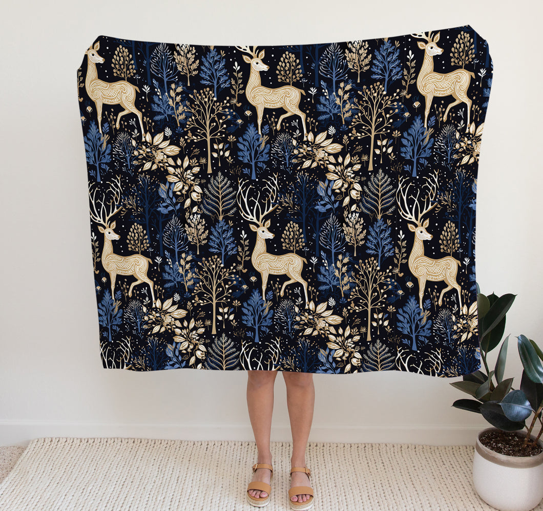 Christmas Fleece Throw | Luxuriously Soft and Cosy Blanket Winter Blue & Gold