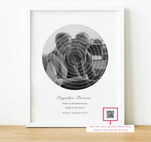 Load image into Gallery viewer, Personalised Memorial Gifts, Song Lyrics Print with  lyrics in a spiral and a photo in the middle, thoughtful keepsake co
