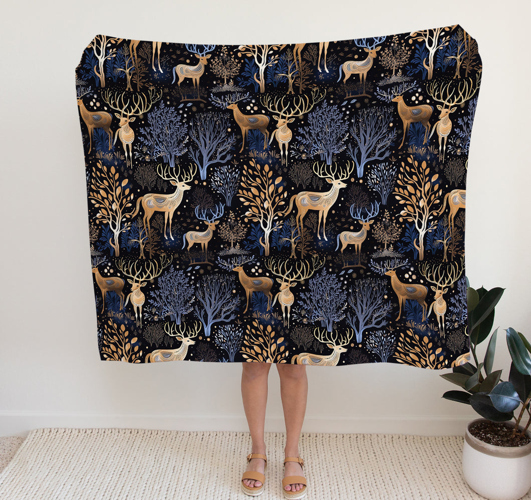 Christmas Fleece Throw | Luxuriously Soft and Cosy Blanket Winter Blue & Gold