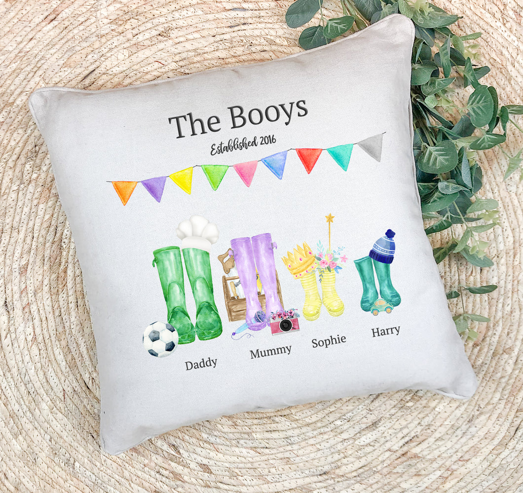Personalised Family Cushion | Welly Boot Family Pillow