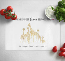 Load image into Gallery viewer, Personalised Chopping Board | Giraffe Family Glass Cutting Board Gift for Grandma

