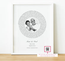 Load image into Gallery viewer, Personalised Memorial Gifts, Song Lyrics Print with lyrics in a spiral and a photo in the middle, thoughtful keepsake co
