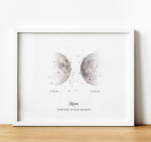 Load image into Gallery viewer, Moon Phase Wall Art | Personalised Memorial Gifts. Moon phases representing special dates for a touching remembrance gift
