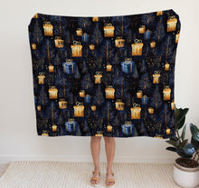 Load image into Gallery viewer, Christmas Fleece Throw | Luxuriously Soft and Cosy Blanket Winter Blue &amp; Gold
