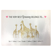 Load image into Gallery viewer, Personalised Chopping Board | Giraffe Family Glass Cutting Board Gift for Grandma
