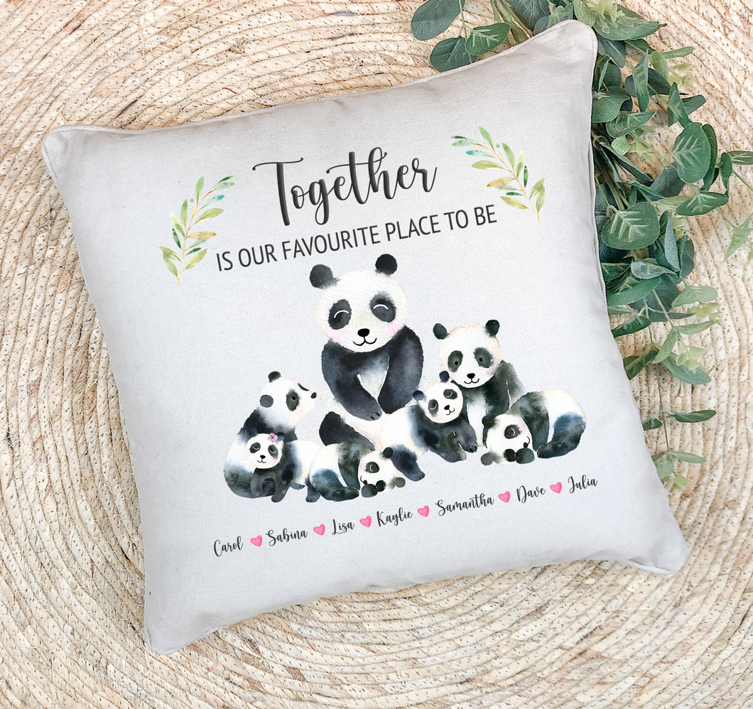 Personalised Family Cushion | Together is Our Favourite Place To Be Panda Family Pillow