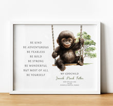 Load image into Gallery viewer, Personalised Goddaughter Christening Gifts from Godmother | Godson Gift for Baptism from Godfather. Poem print with baby animal and baby name and birth stats
