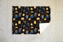 Load image into Gallery viewer, Christmas Fleece Throw | Luxuriously Soft and Cosy Blanket Winter Blue &amp; Gold
