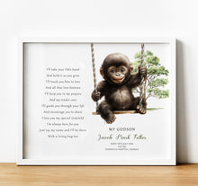 Load image into Gallery viewer, Personalised Goddaughter Christening Gifts from Godmother | Godson Gift for Baptism from Godfather. Poem print with baby animal and baby name and birth stats
