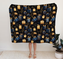 Load image into Gallery viewer, Christmas Fleece Throw | Luxuriously Soft and Cosy Blanket Winter Blue &amp; Gold
