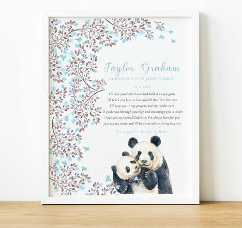 Personalised Christening Print | Godchild Gifts from Godparents | New baby nursery wall art by the thoughtful keepsake co
