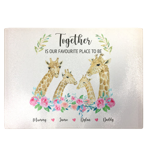 Personalised Chopping Board | Giraffe Family Glass Cutting Board Gift for Grandma
