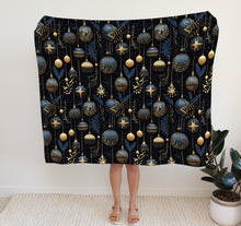 Load image into Gallery viewer, Christmas Fleece Throw | Luxuriously Soft and Cosy Blanket Winter Blue &amp; Gold
