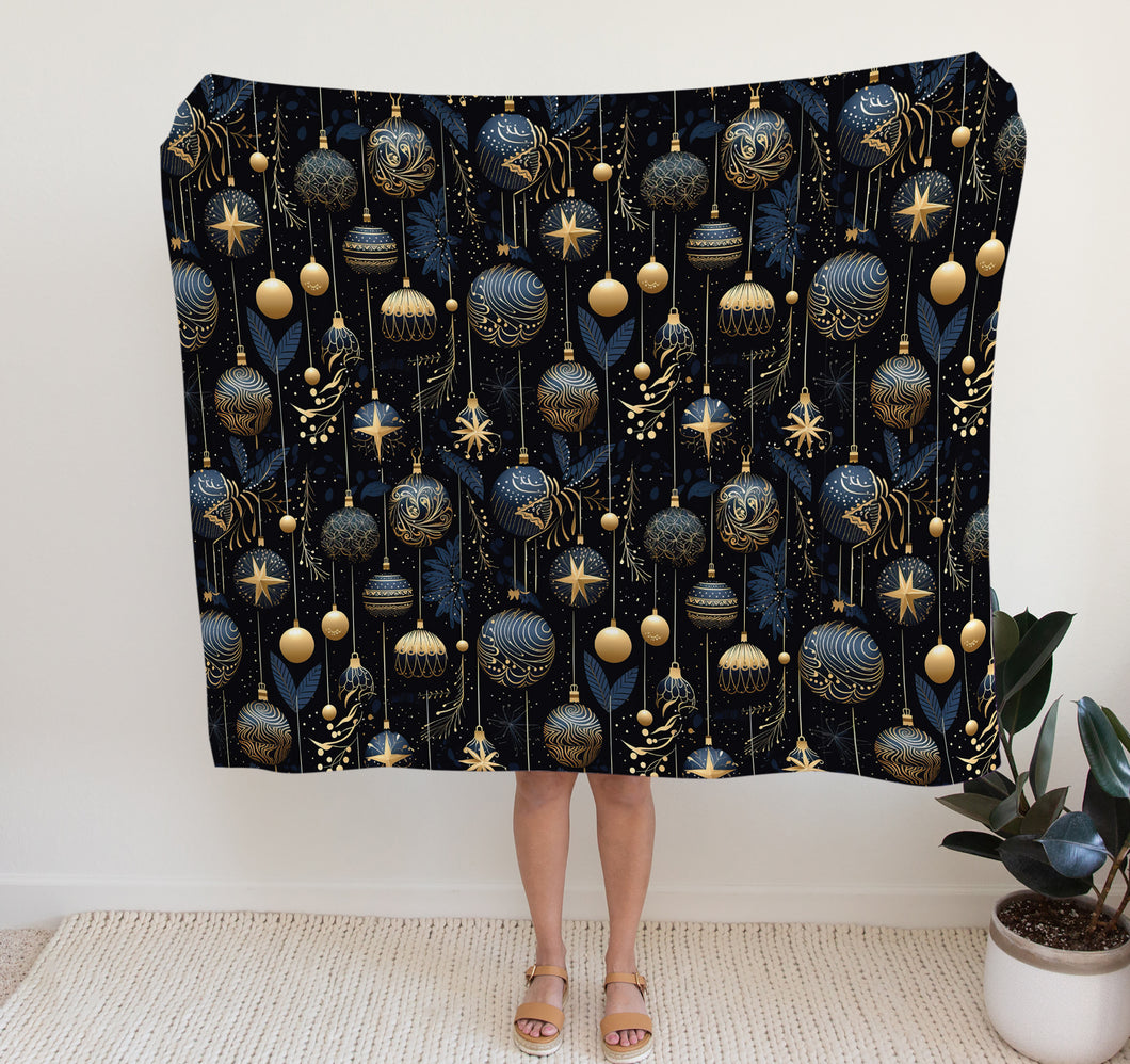 Christmas Fleece Throw | Luxuriously Soft and Cosy Blanket Winter Blue & Gold