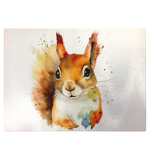 Glass Chopping Board | Colourful Squirrel Worktop Saver For Kitchen | Tempered Glass Cutting Board, Thoughtful Keepsake Co