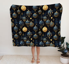 Load image into Gallery viewer, Christmas Fleece Throw | Luxuriously Soft and Cosy Blanket Winter Blue &amp; Gold
