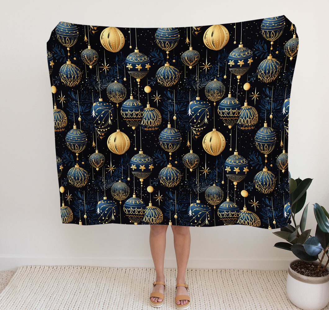 Christmas Fleece Throw | Luxuriously Soft and Cosy Blanket Winter Blue & Gold