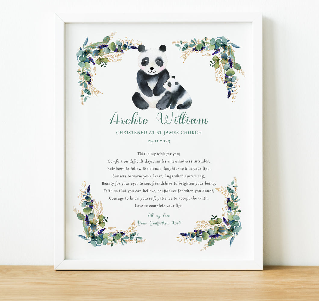 Personalised Christening Print | Godchild Gifts from Godparents | Safari Nursery, thoughtful keepsake co