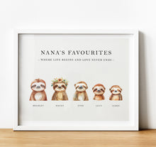 Load image into Gallery viewer, Personalised Family Print | Personalised Gift for Grandma from Grandchildren - sloth
