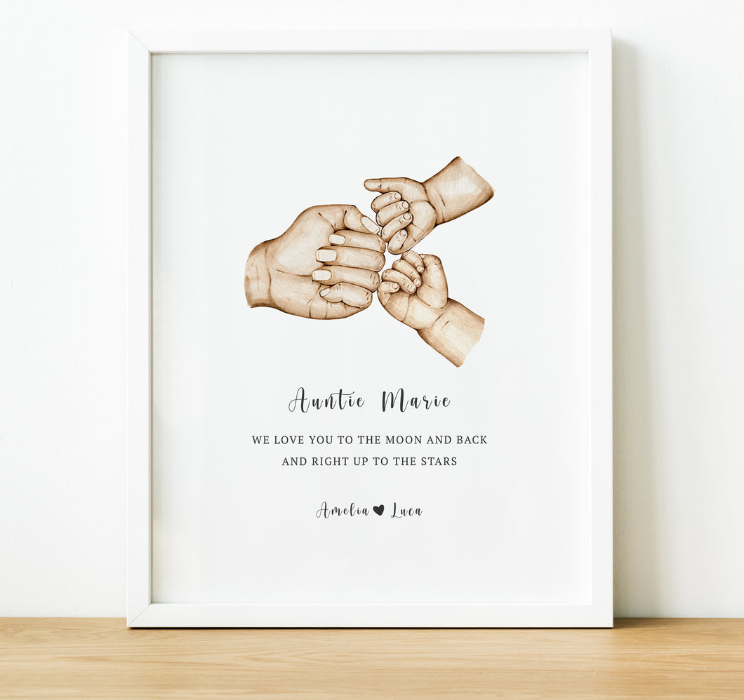 Adult & Child fist bump hand illustration, with quote and personal message, Personalised Godparent Gifts, Gifts for Godmother from Goddaughter, thoughtful keepsake co