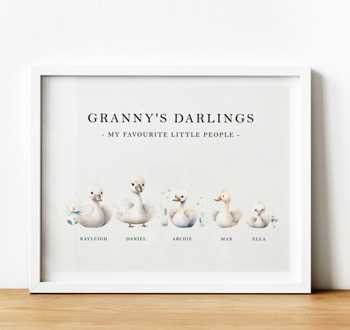 Personalised Family Print | Personalised Gift for Grandma from Grandchildren - swan