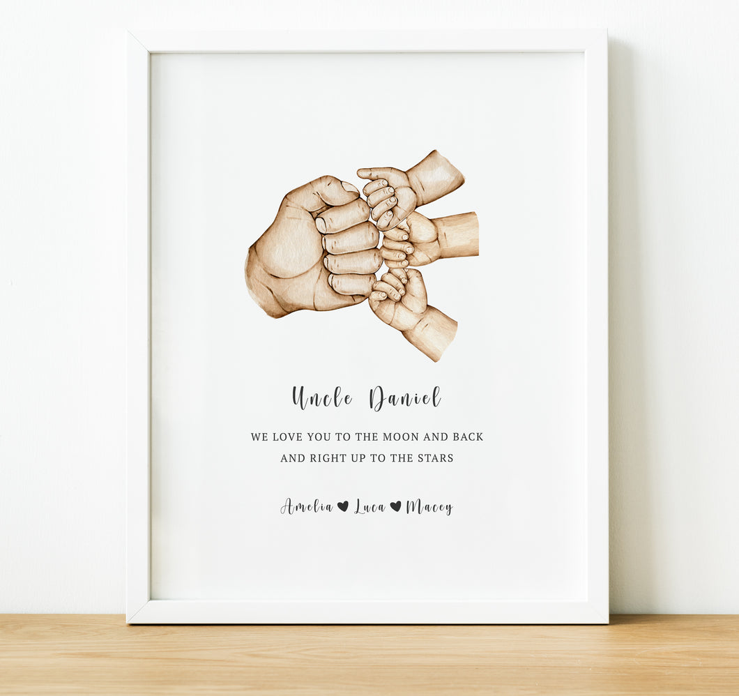 Adult & Child fist bump hand illustration, with quote and personal message, Personalised Godparent Gifts, Gifts for Uncle or Auntie, thoughtful keepsake co