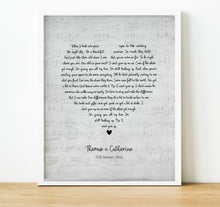 Load image into Gallery viewer, Personalised Anniversary Gifts | Heart Song Lyric Print with lyrics from a special song or first dance song and names personalised underneath
