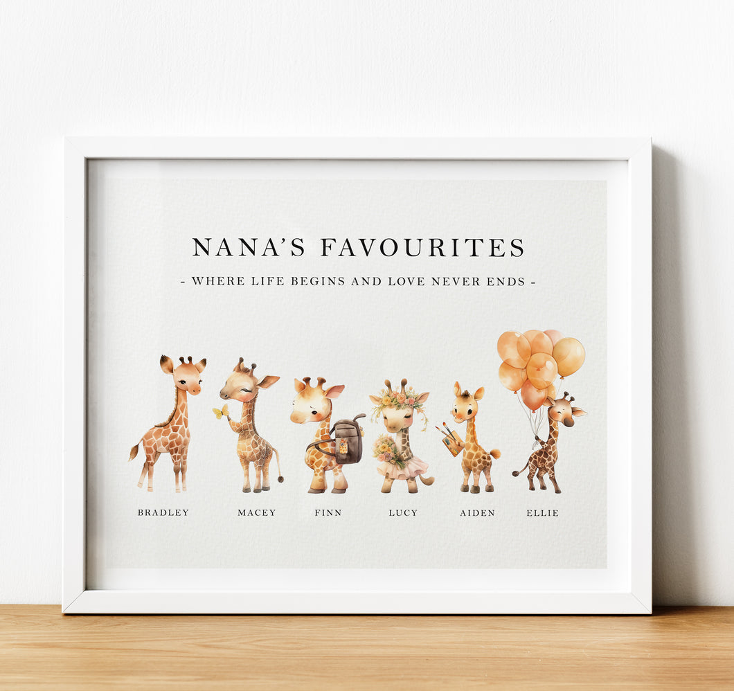 Personalised Family Print | Personalised Gift for Grandma from Grandchildren - giraffe