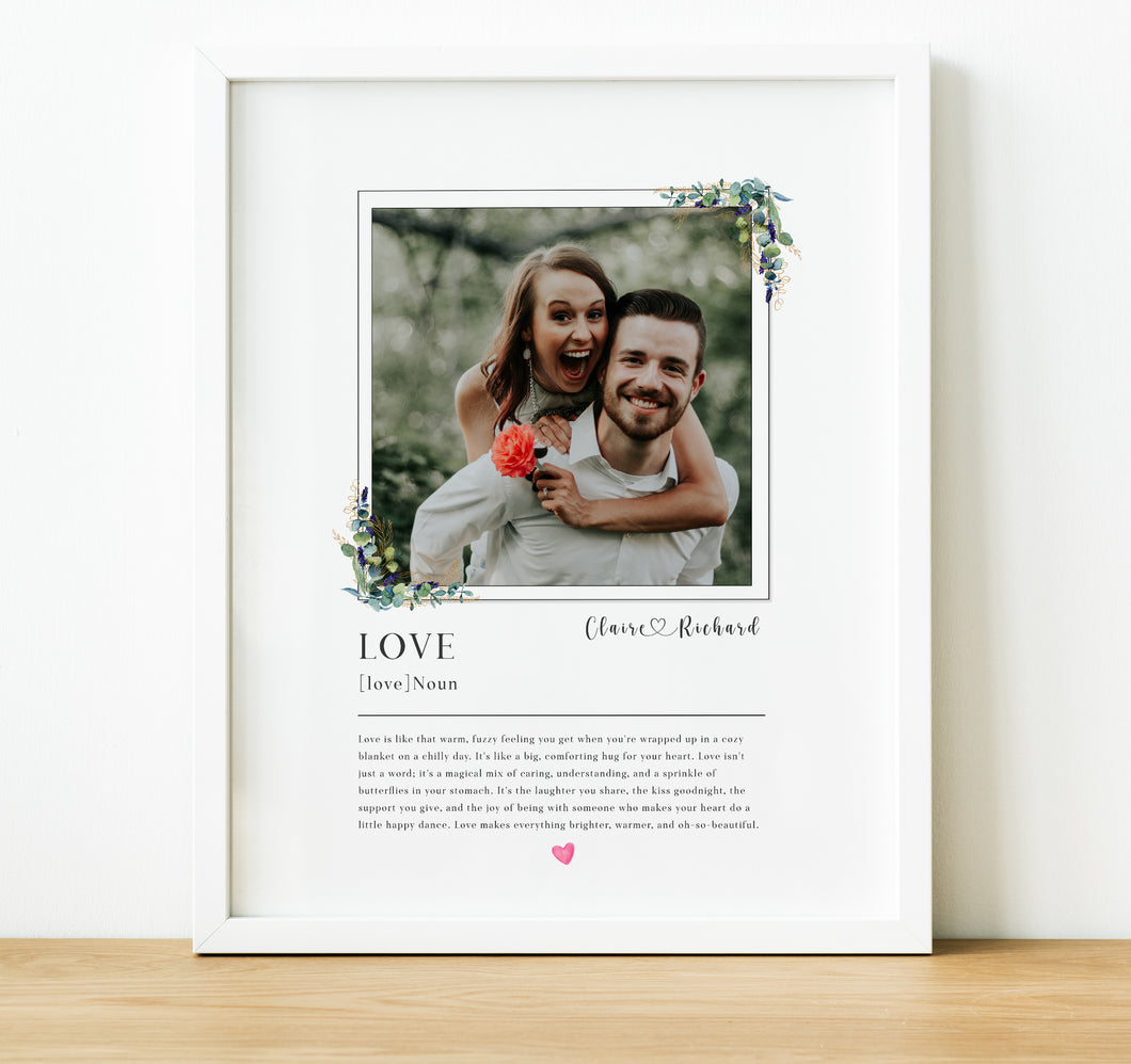 Personalised Anniversary Gifts  |  Photo Print with Love Definition 