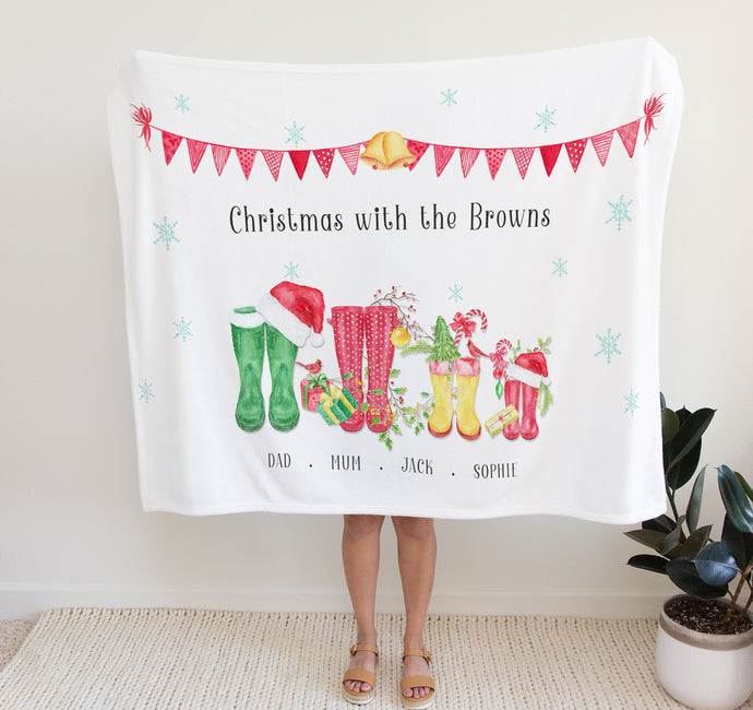 Personalised Fleece Blanket | Christmas Family Gifts, christmas themed blanket with family members names and surname, thoughtful keepsake co