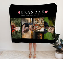 Load image into Gallery viewer, Personalised Photo Blanket | personalised grandad gifts.  Crafted from premium Fleece material, these blankets are luxuriously soft and cozy, with up to 4 photos and personalised text.
