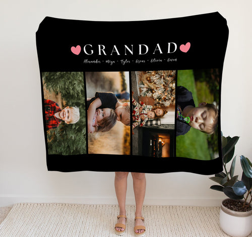 Personalised Photo Blanket | personalised grandad gifts.  Crafted from premium Fleece material, these blankets are luxuriously soft and cozy, with up to 4 photos and personalised text.
