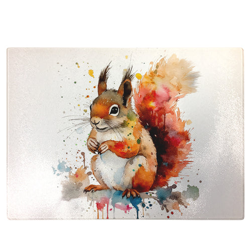 Glass Chopping Board | Colourful Squirrel Worktop Saver For Kitchen | Tempered Glass Cutting Board, Thoughtful Keepsake Co